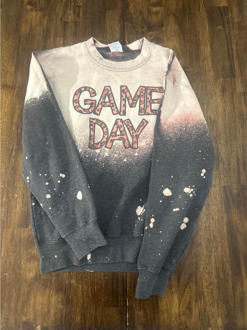 Port and Company Black and Pink 'Game Day' Bleach-Effect Crewneck